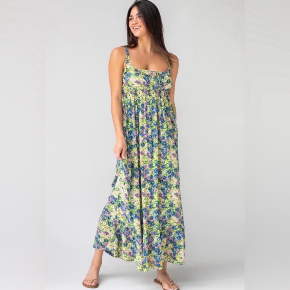 NATURAL LIFE Green Blue Floral Maxi Dress